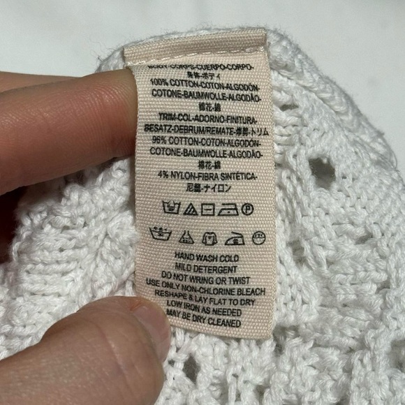 Free People Home Run Sweater XS – White Textured Knit with Mustard Trim - Picture 7 of 8